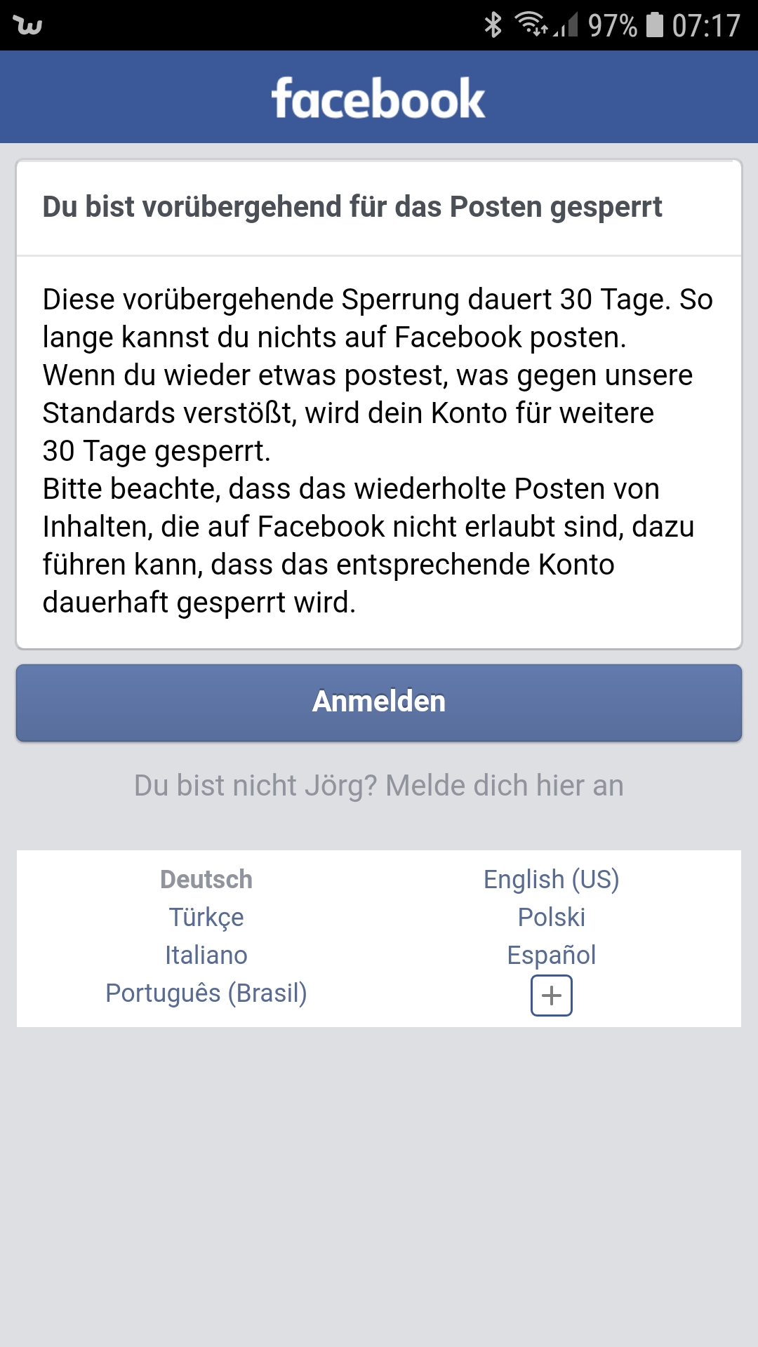 Lange gesperrt facebook vorübergehend wie Facebook Konto